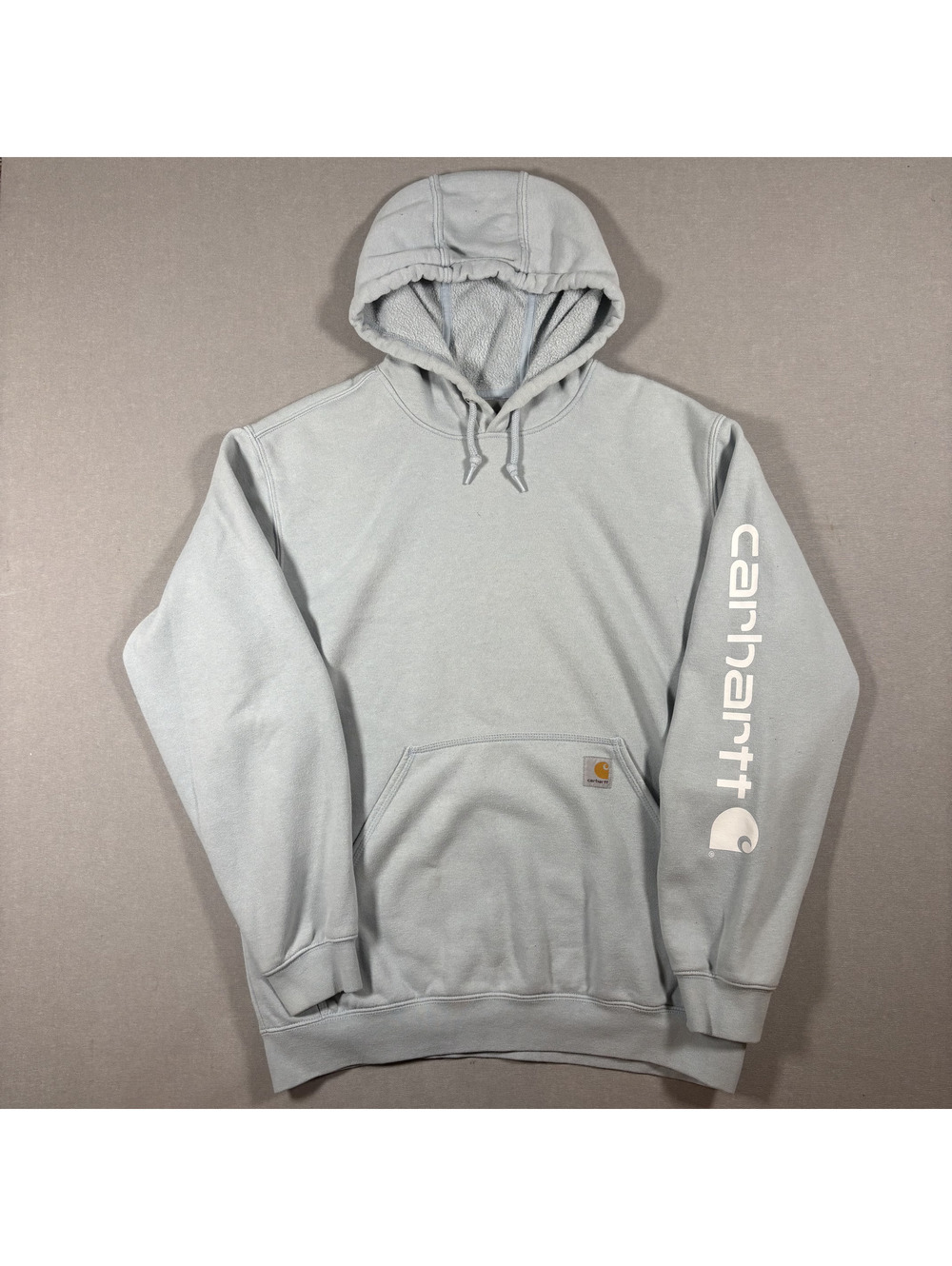 Carhartt Sleeve Logo Hoodie Light Blue Size L Loose Fit